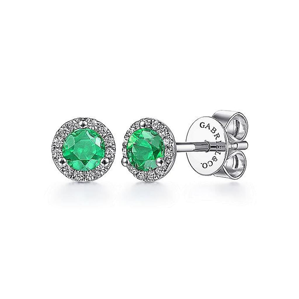 Gabriel Emerald & Diamond Halo Stud Earrings