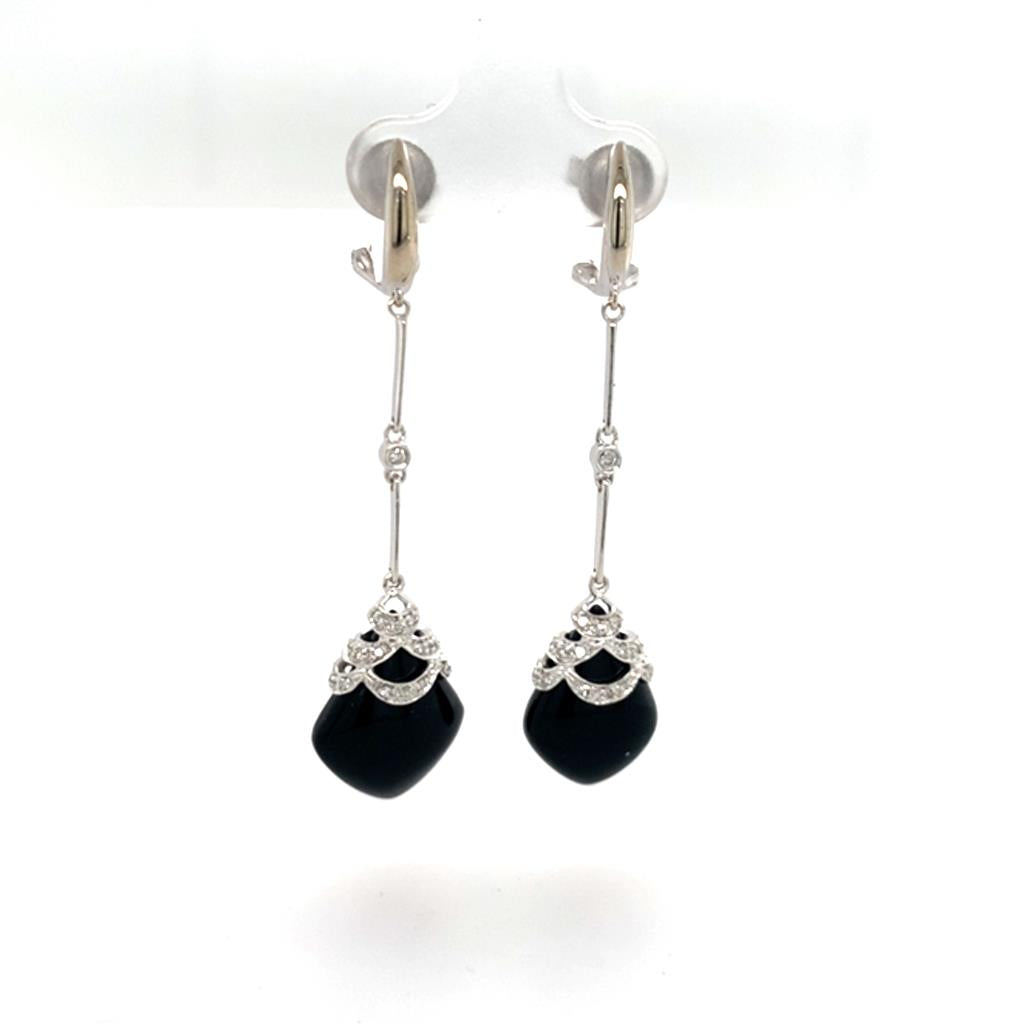 Estate 1K Gold Black Onyx Earrings