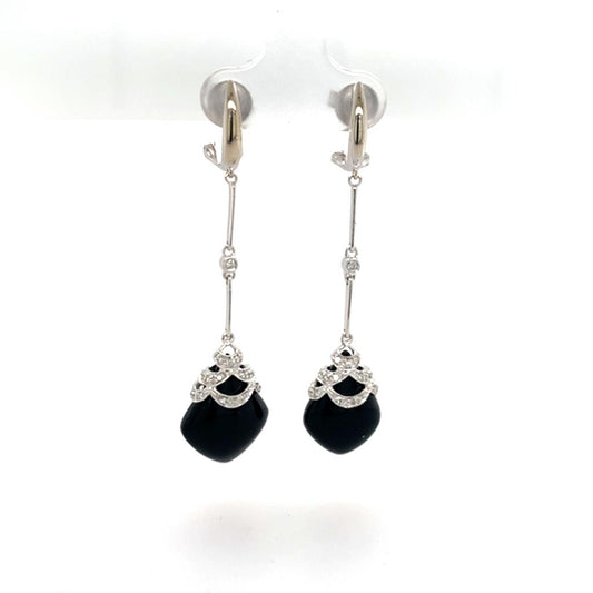 Estate 1K Gold Black Onyx Earrings