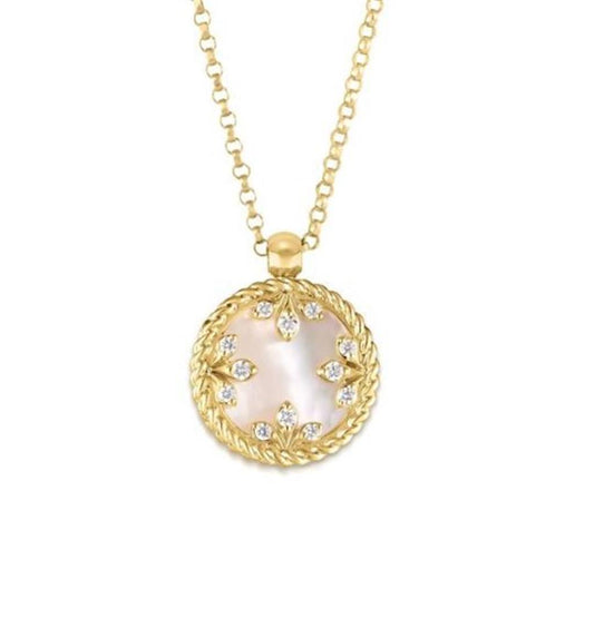 Roberto Coin Diamond & Mother of Pearl Medallion Necklace