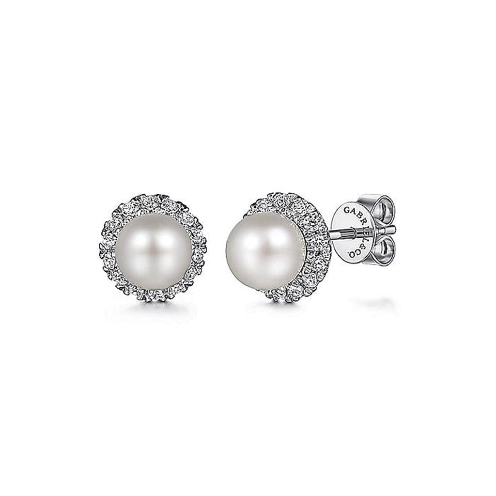 Gabriel Pearl and Diamond Stud Earrings