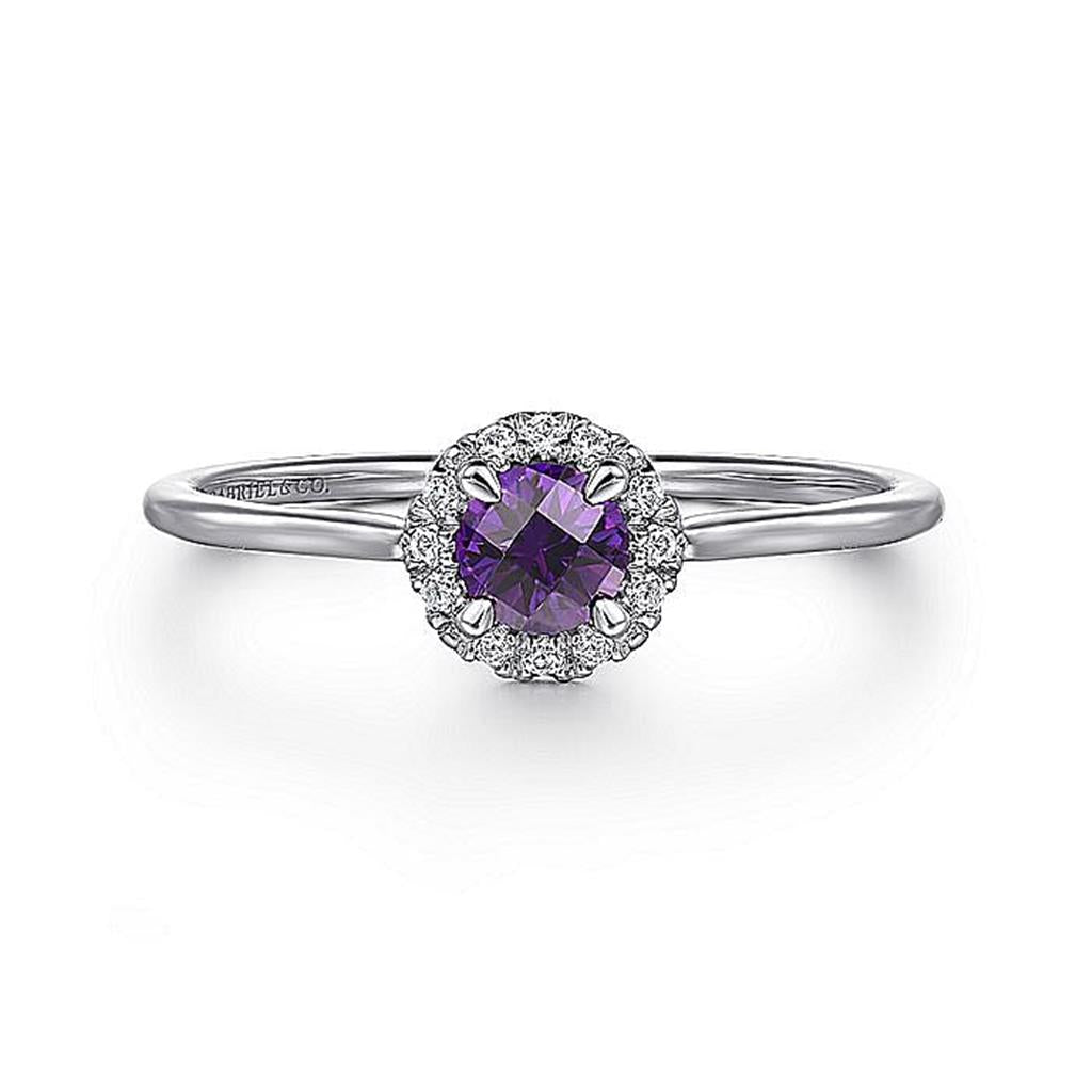 Gabriel 14Kw Amethyst & Diamond Halo Promise Ring