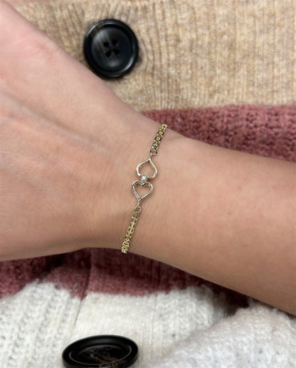Estate 14K Yellow Gold Diamond Double Heart Bracelet