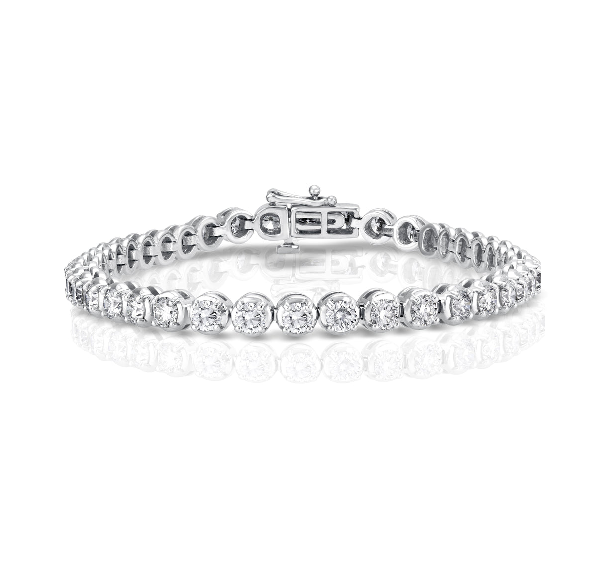 14K White Gold 4 Prong Scalloped Diamond Tennis Bracelet