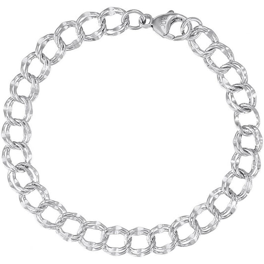 Sterling Silver Large Double Link Dapped Curb Classic Bracelet