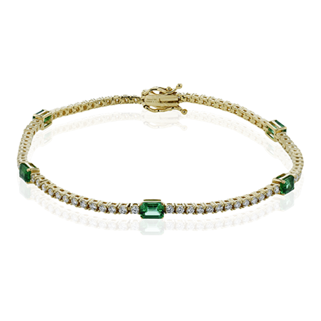 Simon G. 18Ky Emerald Cut Emerald & Round Diamond Bracelet