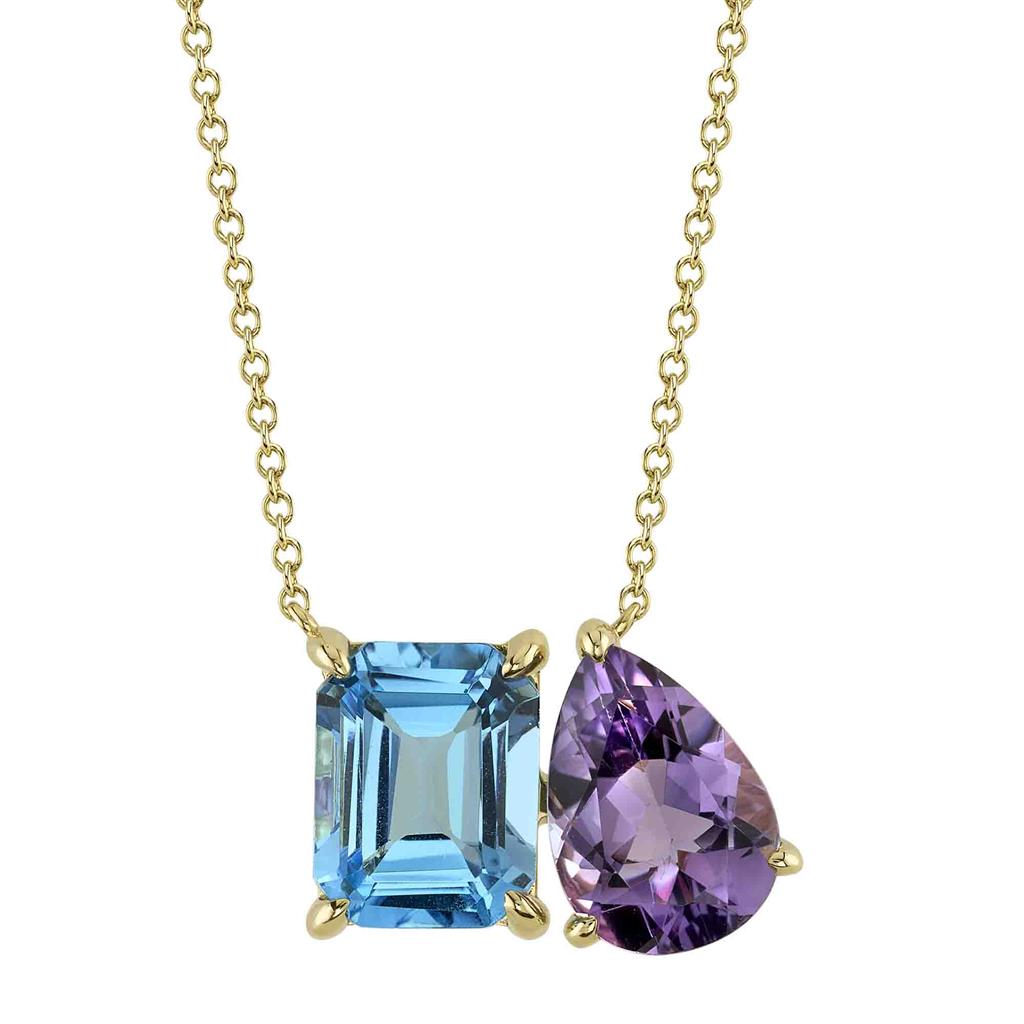 Shy Creation Amethyst and Blue Topaz Toi Et Moi Necklace