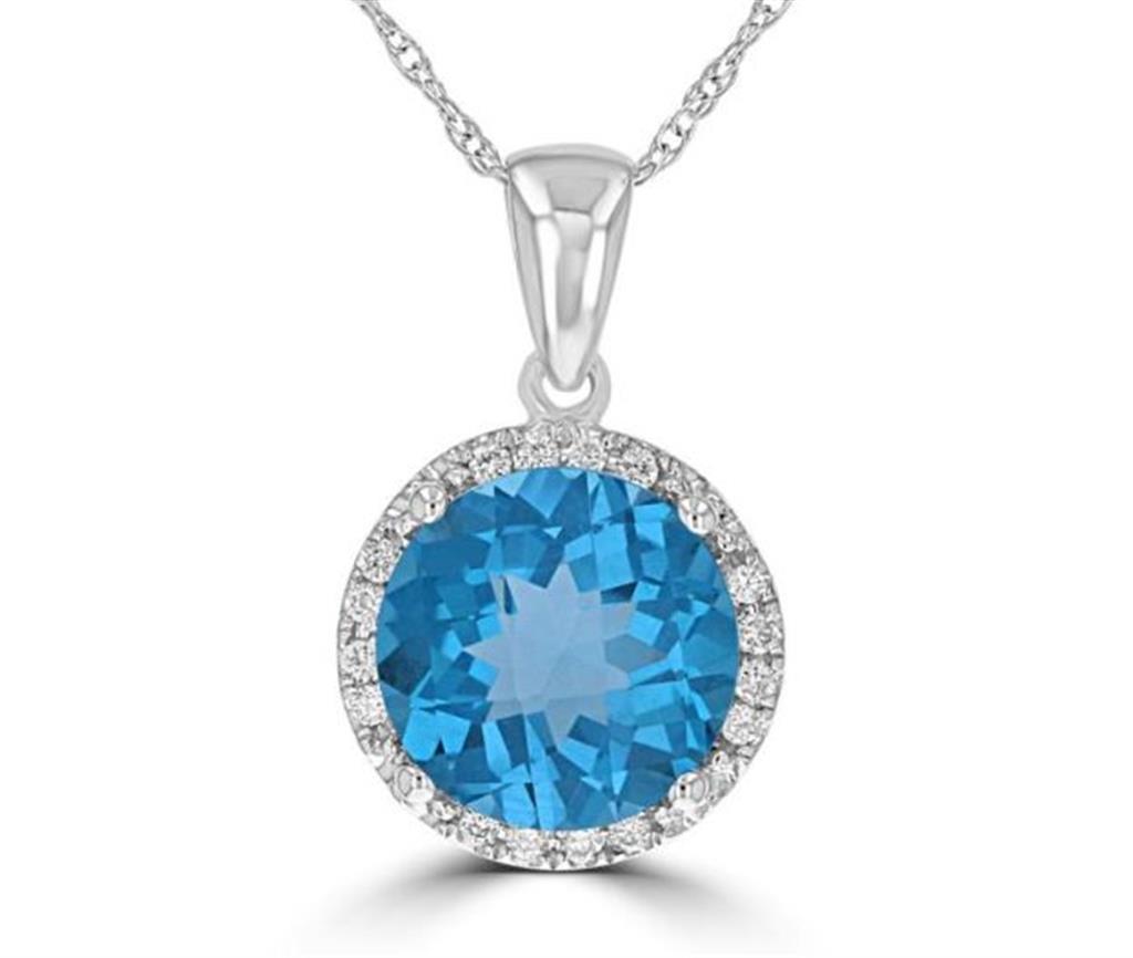 Rolland's Designs 14K White Gold Blue Topaz & Diamond Pendant