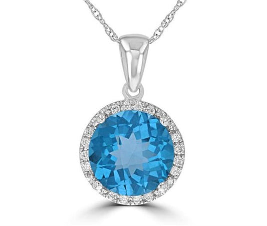 Rolland's Designs 14K White Gold Blue Topaz & Diamond Pendant