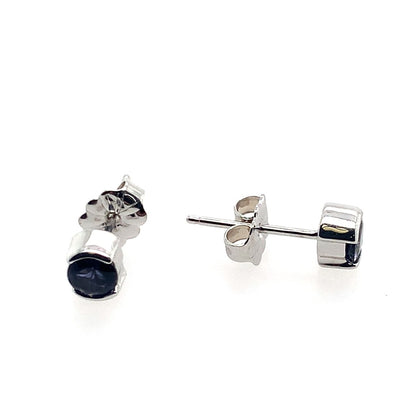 Estate 14K White Gold Round Purple Half Bezel Stud Earrings