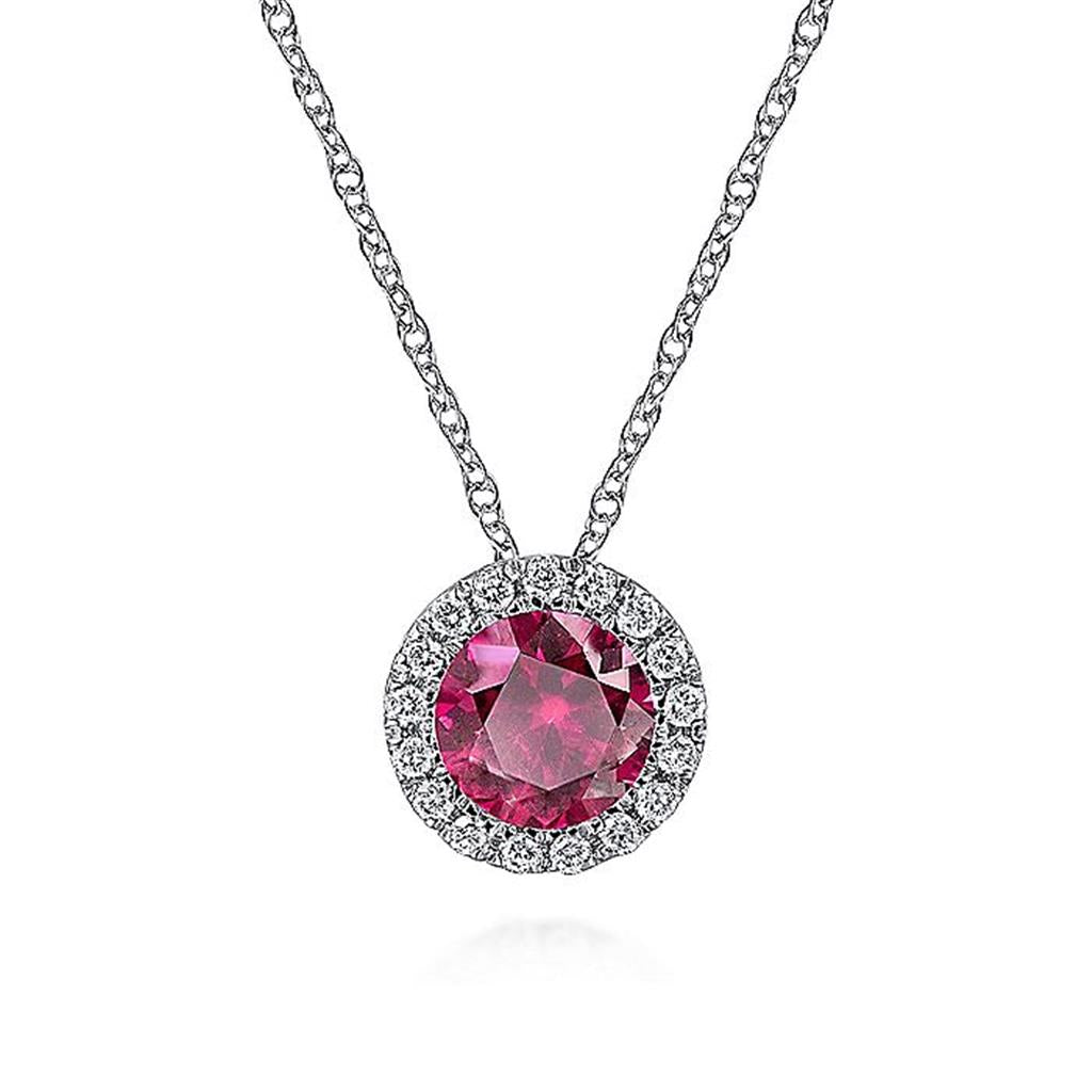 Gabriel Diamond Halo & Ruby Pendant