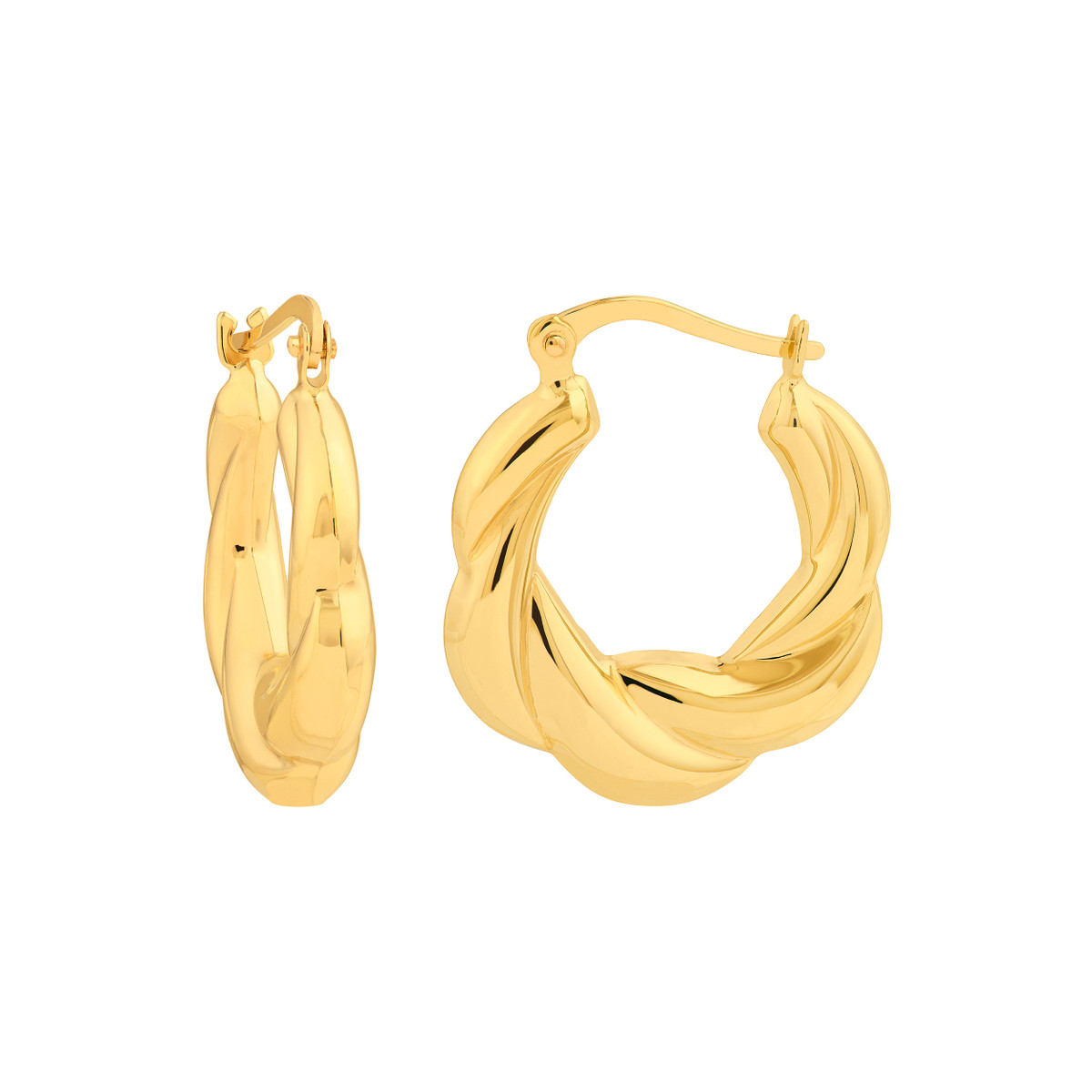 Rolland's Design 14K Yellow Gold Twisted Round Hoop Earrings