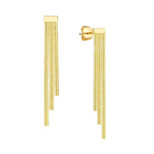 14K Yellow Gold Ascending Triple Snake Chain Earrings