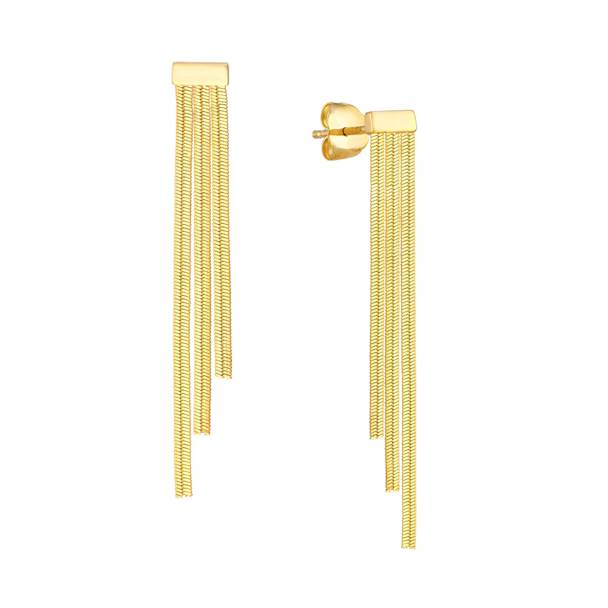 14K Yellow Gold Ascending Triple Snake Chain Earrings