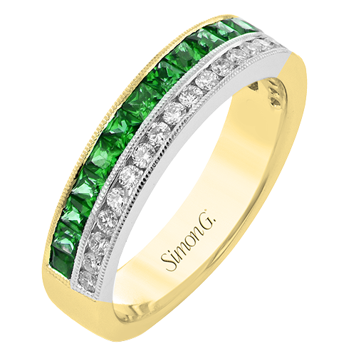 Simon G. Princess Cut Emerald & Diamond Two-Tone Milgrain Band