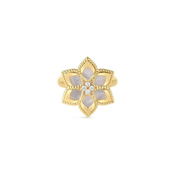 Roberto Coin 18Ky Diamond & Mother of Pearl Vernazza Flower Ring