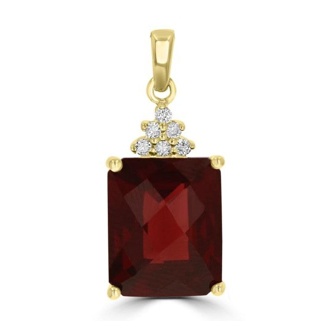 14K Yellow Gold Checkered Baguette Garnet And Diamonds Pendant