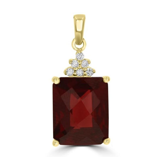14K Yellow Gold Checkered Baguette Garnet And Diamonds Pendant