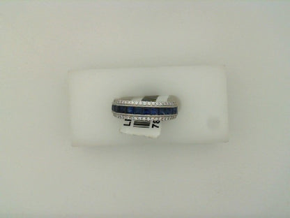 Simon G. 18K White Gold Princess Cut Blue Sapphire & Round Diamond Band