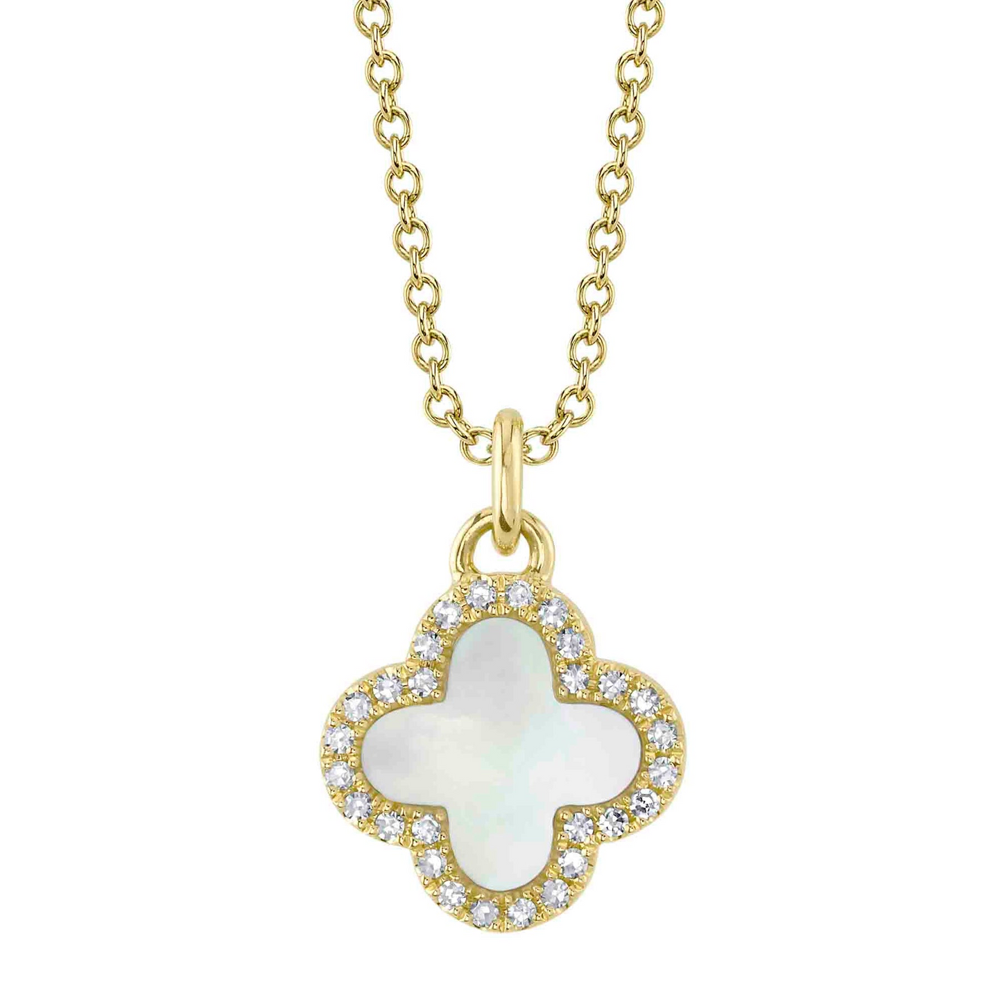 Shy 14Ky Pearl Clover & Diamond Halo Pendant
