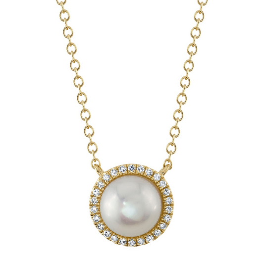 Shy 14Ky Pearl & Diamond Pendant