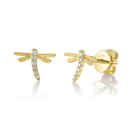 Shy Creation Diamond Dragonfly Stud Earrings