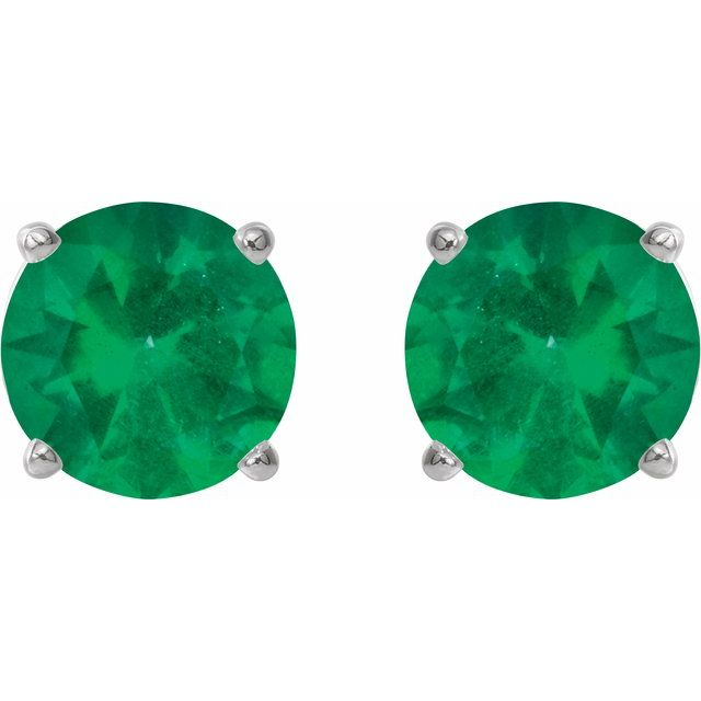 Rolland's Designs 14K White Gold Emerald Stud Earrings