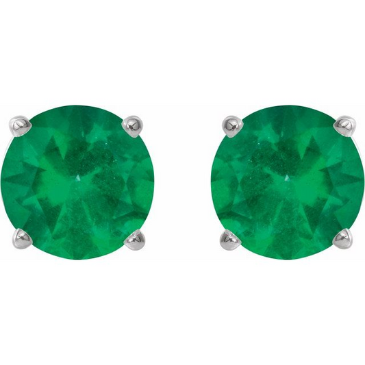 Rolland's Designs 14K White Gold Emerald Stud Earrings