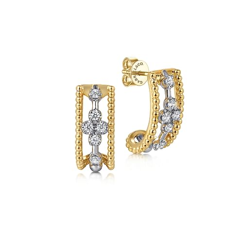Gabriel and Co. 14K White And Yellow Gold Bujukan Diamond J Earrings