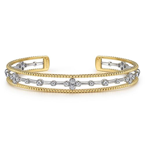 Gabriel 14K White And Yellow Gold Diamond Bujukan Cuff Bangle
