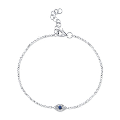 Shy Creation 14K White Gold with Blue Sapphire Eye and Diamond Bracelet