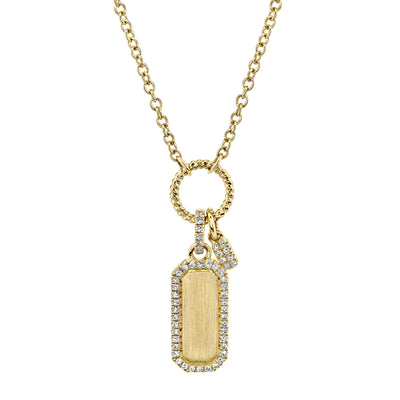 Shy Creation 14K Yellow Gold Diamond Dog Tag Pendant Necklace