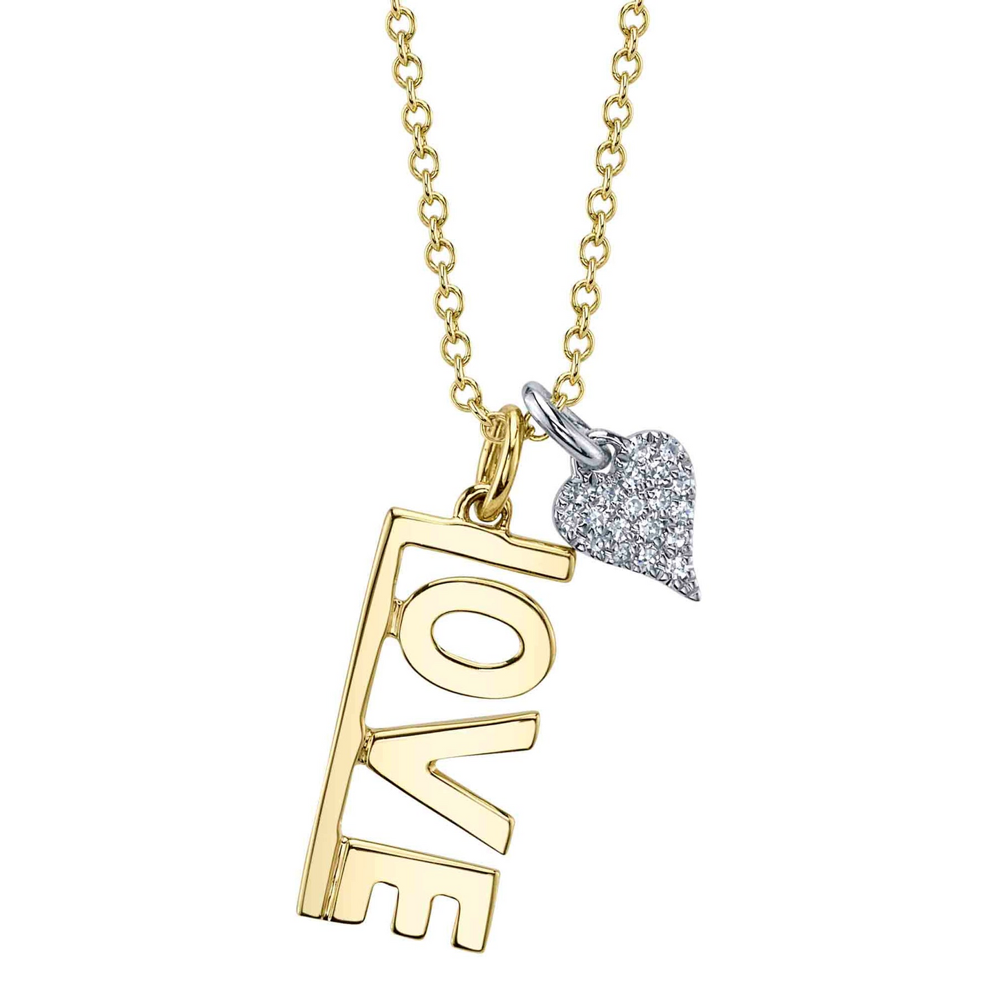 Shy Creation Two Tone L-O-V-E Pendant with Diamond Pave Heart Necklace