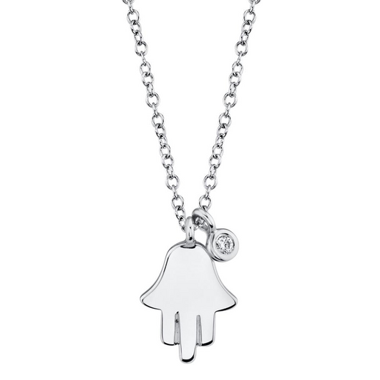 Shy Creation 14K White Gold Diamond Hamsa Pendant Necklace