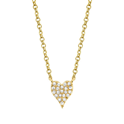 Shy Creation Yellow Gold Pave Set Mini Diamond Heart Pendant Necklace