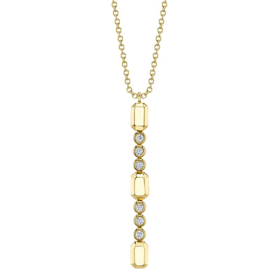 Shy Creation Yellow Gold Bezel Set Drop Diamond Geometric Cut Lariat Necklace