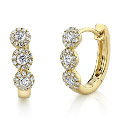Shy Creation 14K Yellow Gold Diamond Halo Huggie Earring