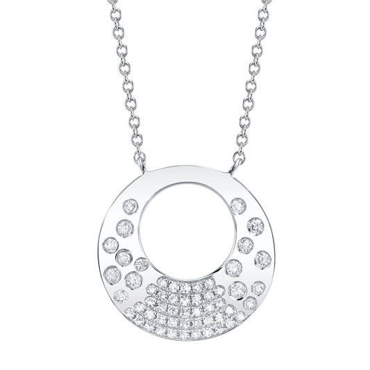 Shy Creation White Gold Diamond Circle Confetti Pendant Necklace