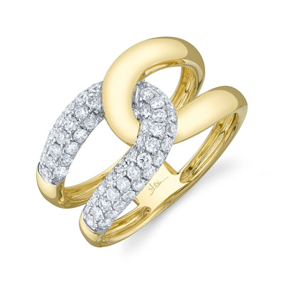 Shy Creation Yellow Gold Interlaced Twist Diamond Fashion Ring