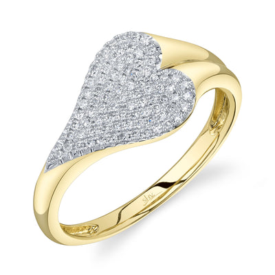 Shy Creation Yellow Gold Diamond Pave Heart Fashion Ring