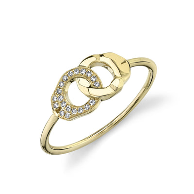 Shy Creation Yellow Gold Intertwining Diamond Handcuff Fashion Ring