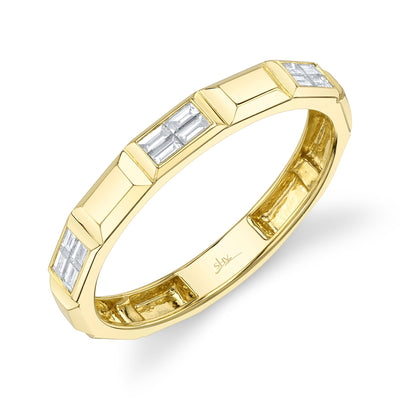 Shy Creation Yellow Gold Baguette Diamond Geometric Cut Fashion Band