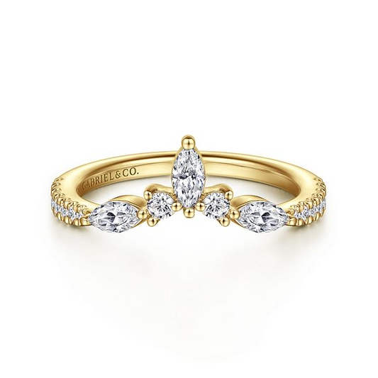 Gabriel Tulsie Curved 14K Yellow Gold Marquise and Round Diamond Band