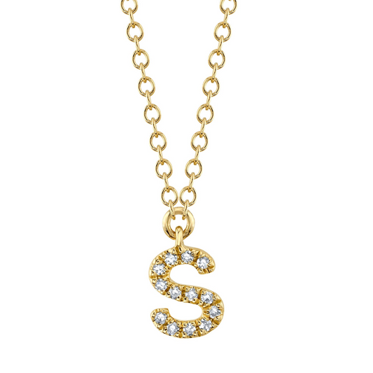 Shy 14K Yellow Gold Diamond Initial S Necklace