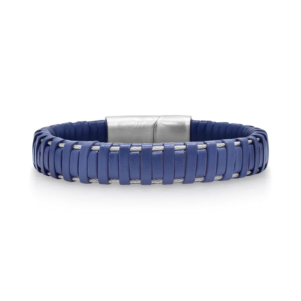 Alor Gents Cable & Blue Leather Bracelet