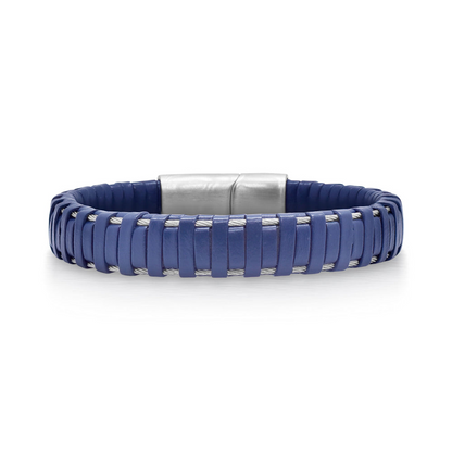 Alor Gents Cable & Blue Leather Bracelet
