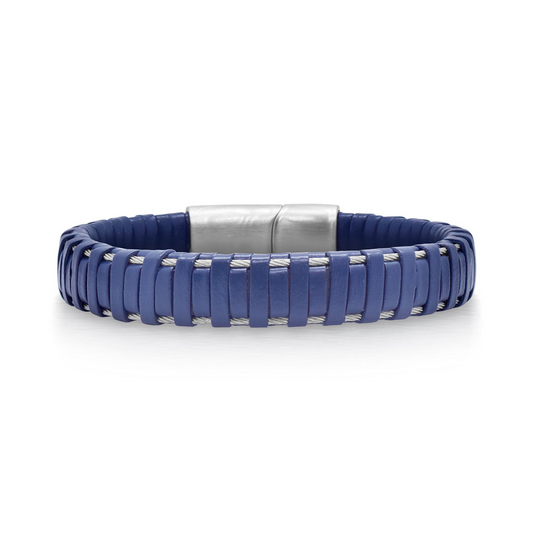 Alor Gents Cable & Blue Leather Bracelet