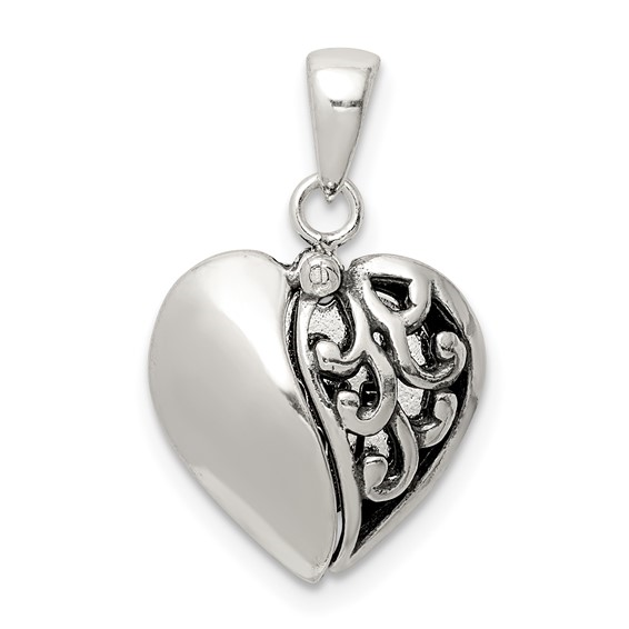 Sterling Silver Moveable Opening Heart Pendant  With I Love You Charm