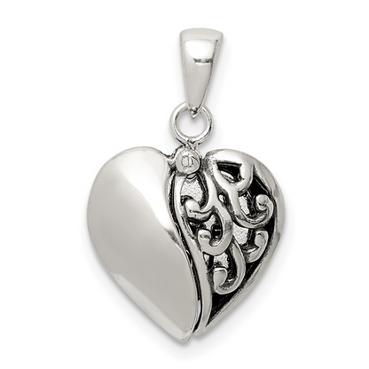 Sterling Silver Moveable Opening Heart Pendant  With I Love You Charm