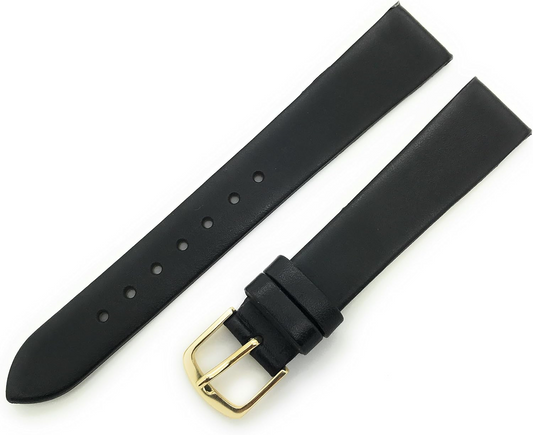 16Mm Genuine Calfskin Black Watch Band